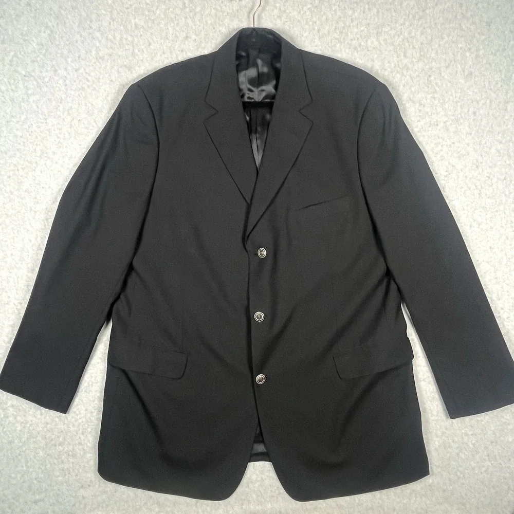 Alan Flusser Men's 3 Silver‎ Gold Metal Button Sport Coat Blazer 46L Black